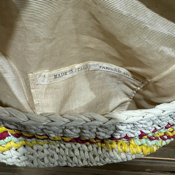 Vintage Made in Italy straw woven shoulder bag beach metal support tan stripe - Picture 6 of 6